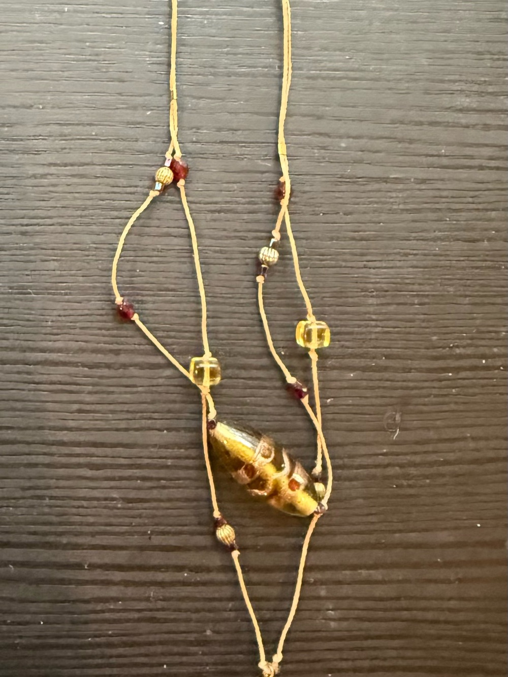 Gold-Toned Glass Bead Pendant Necklace with Amber Accents - Picture 2 of 2